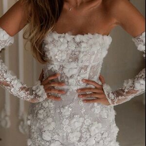 Rosie Etienne Strapless White Floral Appliqué Bridal Gown